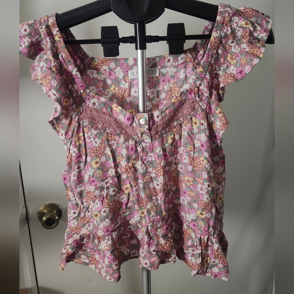 Planet Gold Tops - Floral Ruffle Sleeve Top